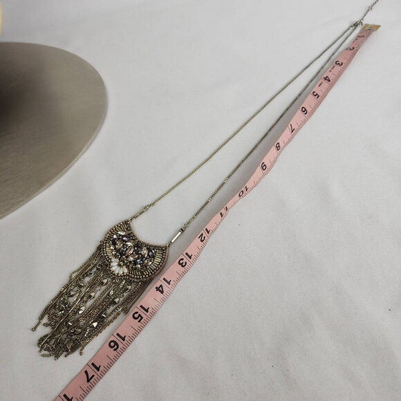 Stella & Dot Analena Pendant Sparkle Fringe Gold Statement Necklace - Picture 9 of 10